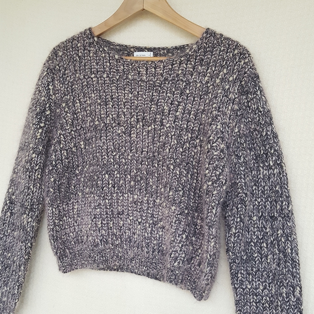 Gentle Fawn Marled Metallic Scoop Neck Knit Sweater in Gray and Cream